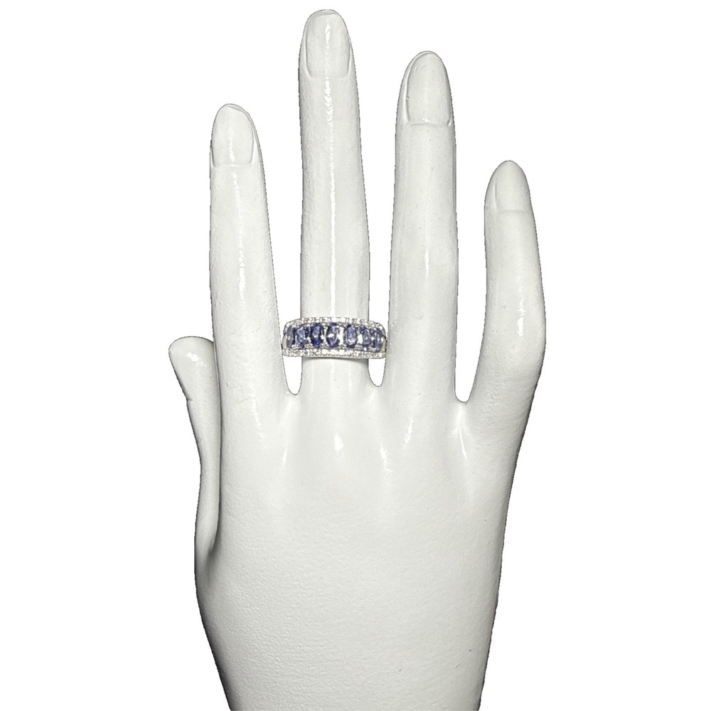 HSN Colleen‎ Lopez Sterling Silver Oval Tanzanite 7 Stone Band Ring J-9Q